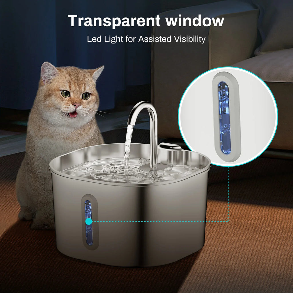 Cat Water Fountain — 2.2L Stainless Steel, Ultra Quiet | Yippo