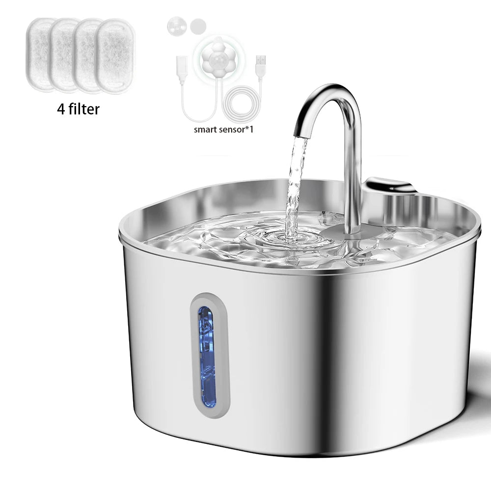 Cat Water Fountain — 2.2L Stainless Steel, Ultra Quiet | Yippo